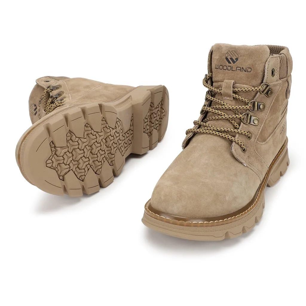 Woodland Men Camel Trekking Boots - Leather Waterproof - Image 3