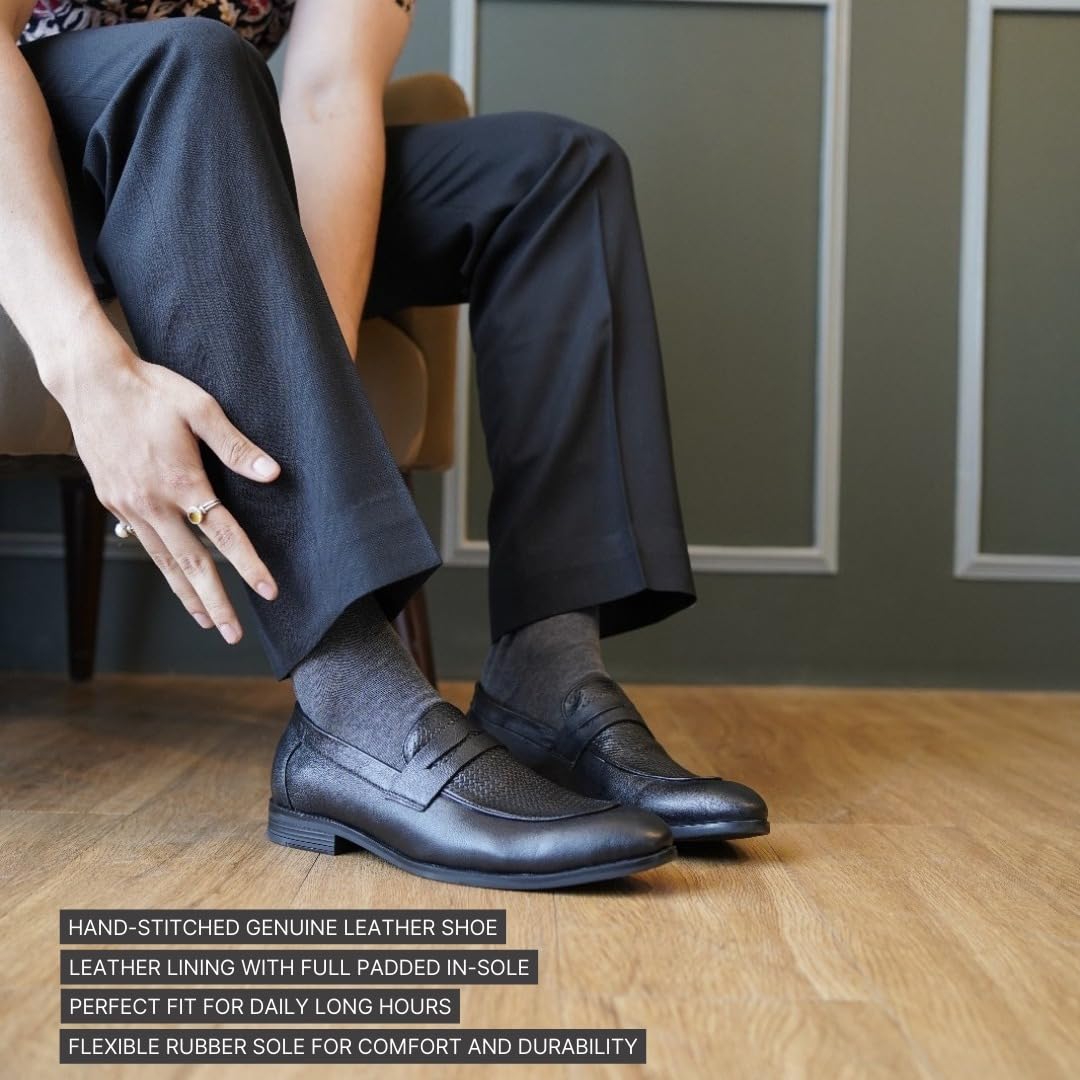 Leather Men's Formal Slip-On Shoes - Blue - Image 2