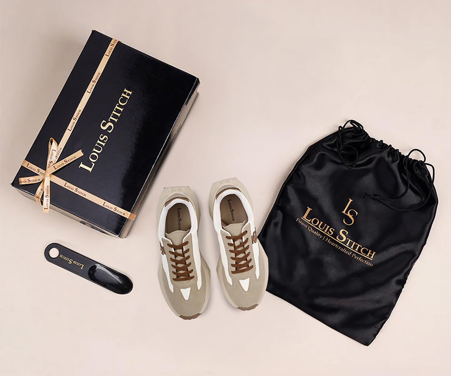 LOUIS STITCH Beige and White Sneaker for Men - Image 4