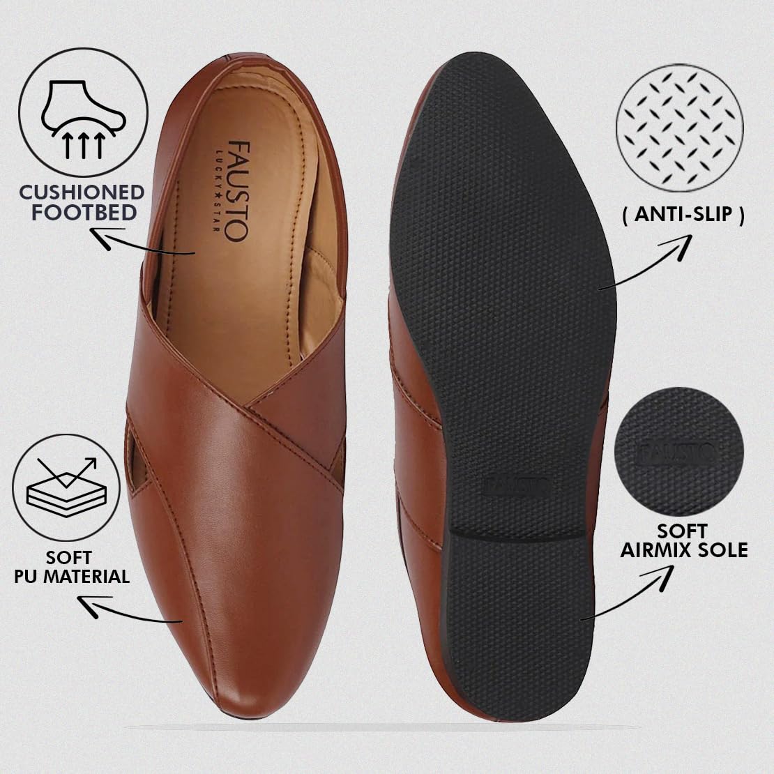 FAUSTO Men's PU Juttis - Tan - Image 3