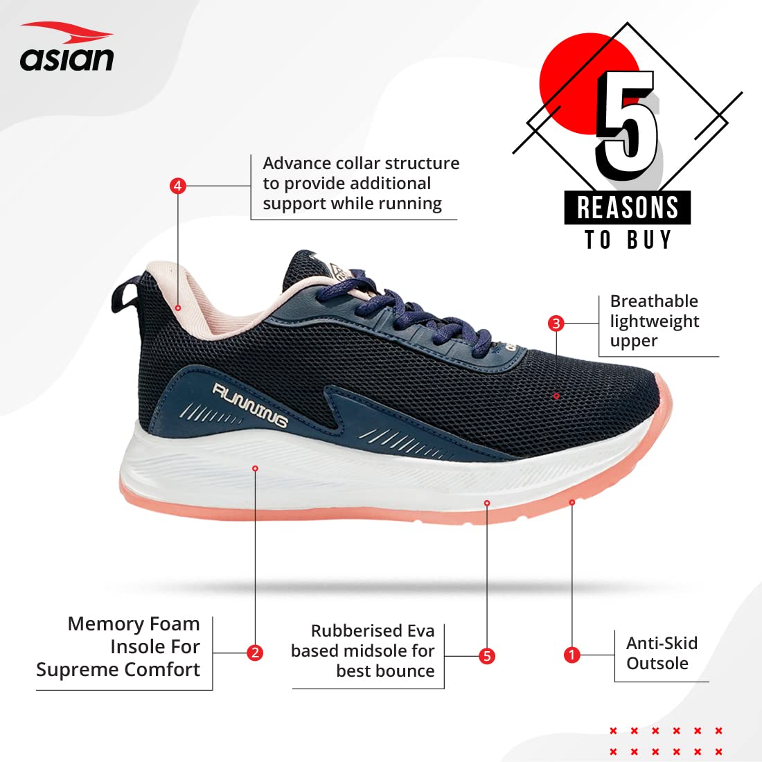 ASIAN Firefly Casual Shoes for Women - Navy Pink - Image 4