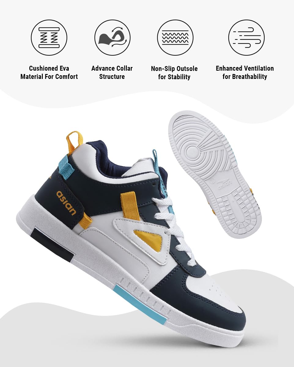 ASIAN Men's Tarzan-11 White High-Top Sneakers - Image 3