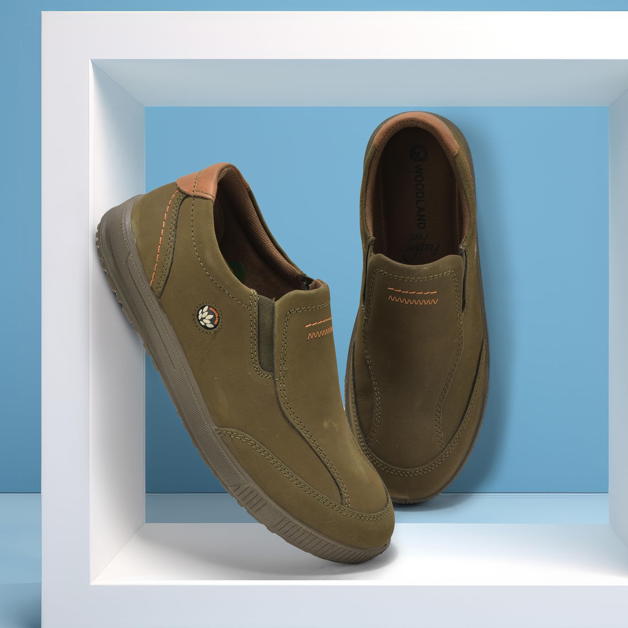 Woodland Men's Olive Green Nubuk Casual Shoes - Image 3