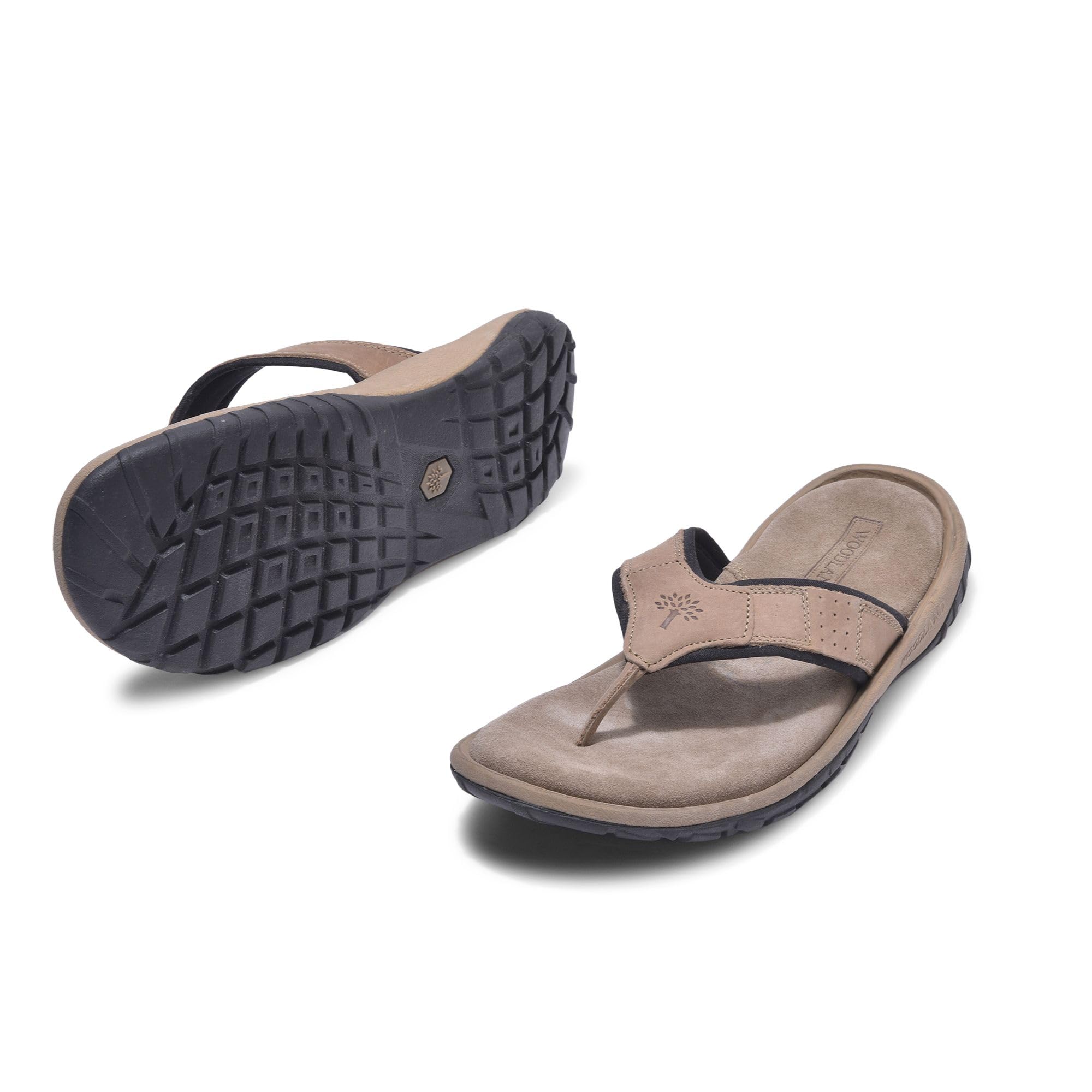 Woodland Men's Khaki Leather Slippers - Image 4