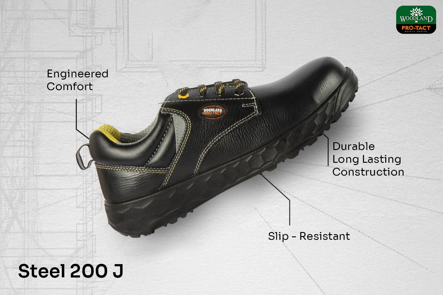Woodland Tango Leather Safety Shoes for Men - Steel Toe Black - Image 5