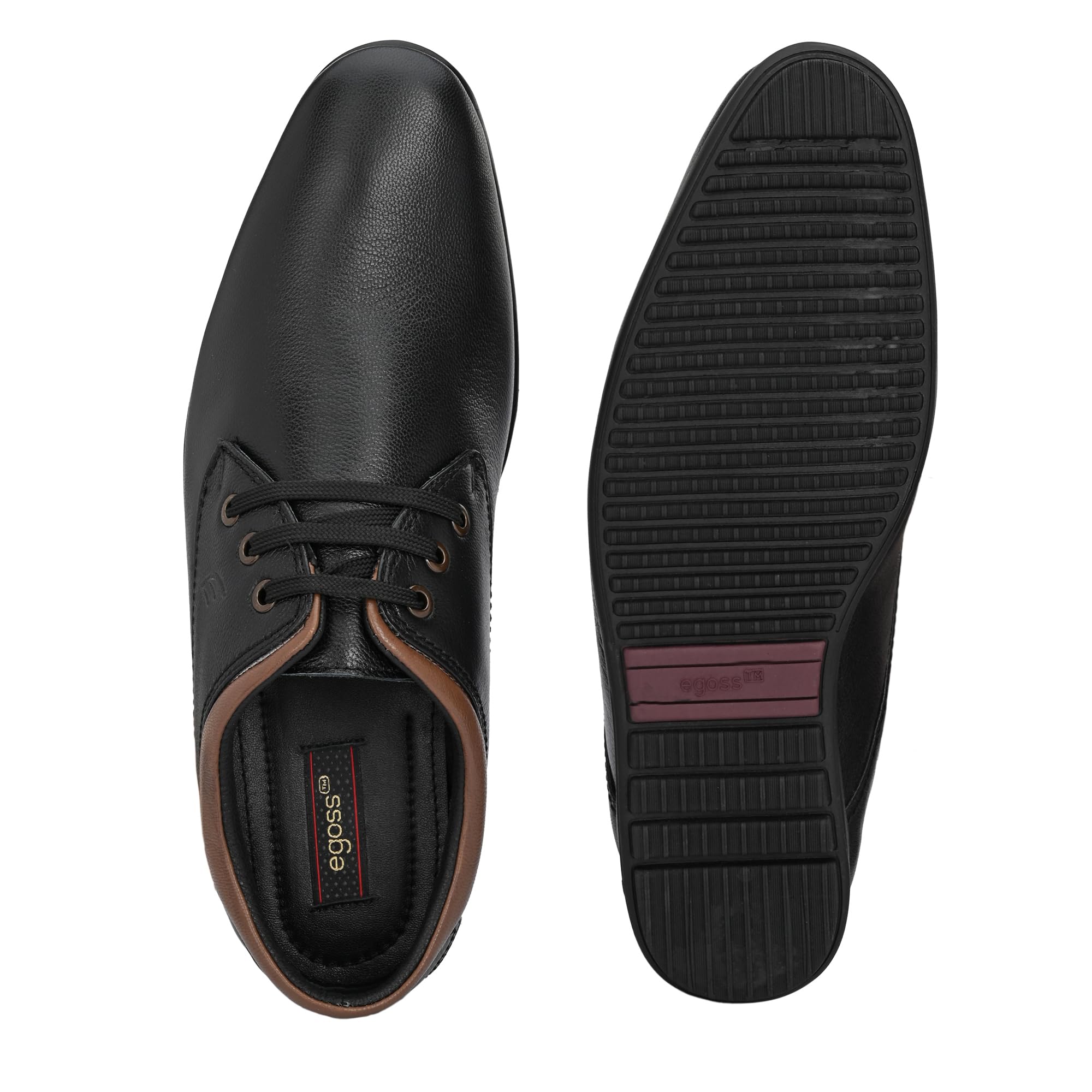 egoss Black Leather Lace-Up Shoes for Men - Image 4