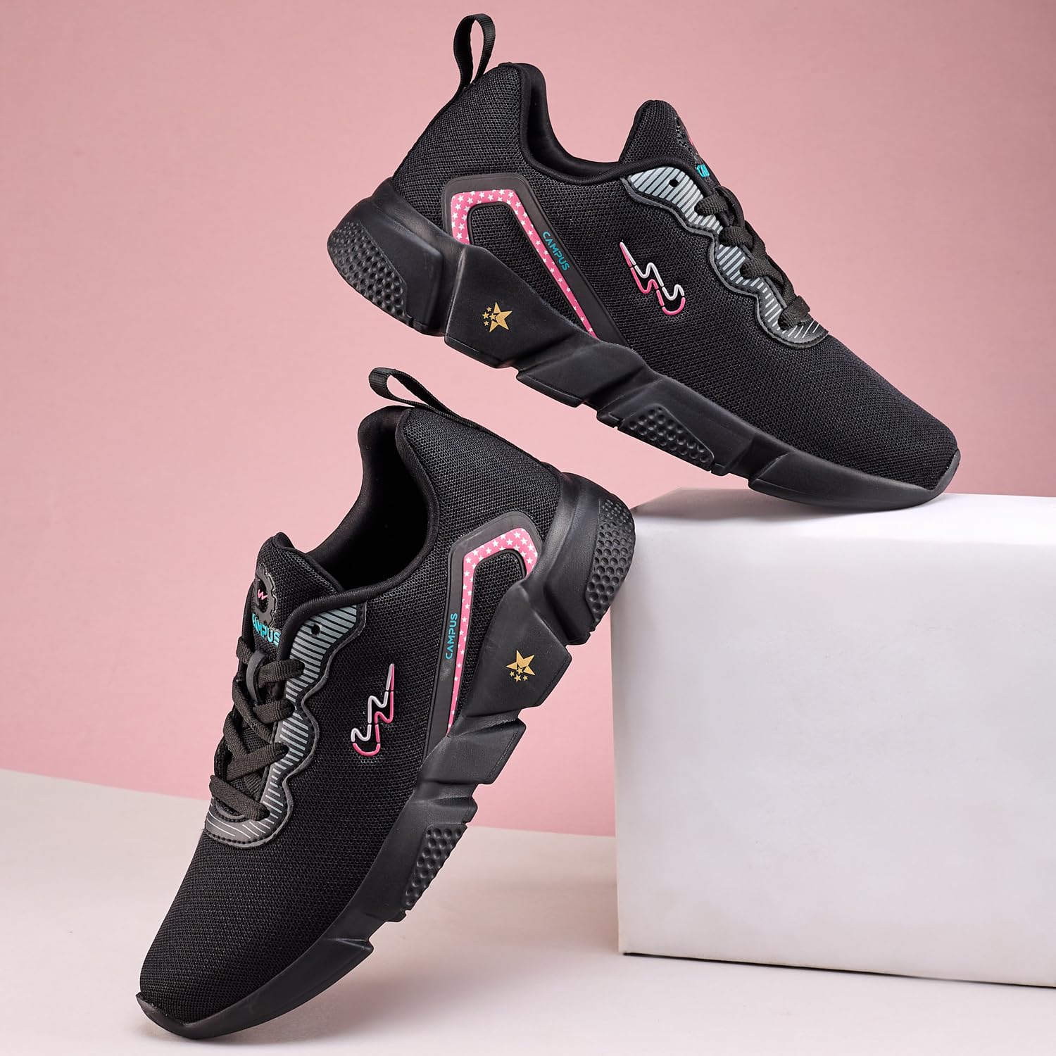 Campus Julius Women's Running Shoes - Black/Rani - Image 3