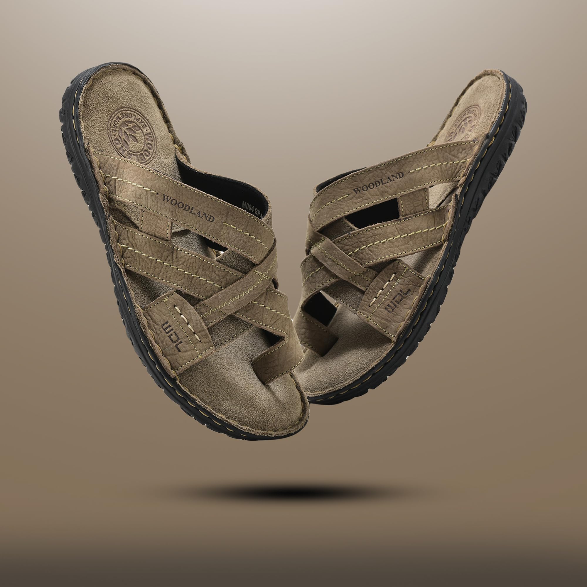 Woodland Men's Dubai Khaki Leather Slipper - Image 3