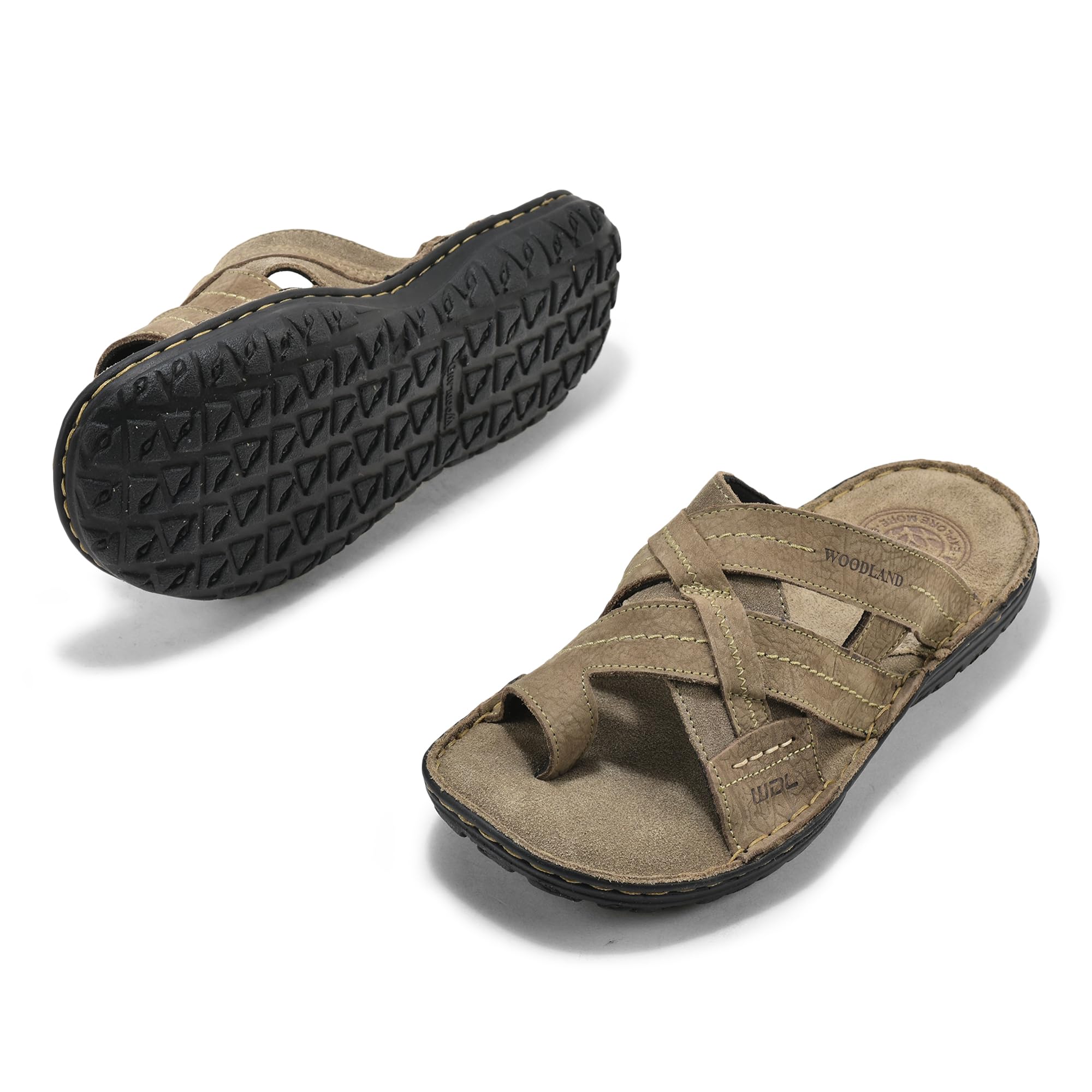 Woodland Men's Dubai Khaki Leather Slipper - Image 5