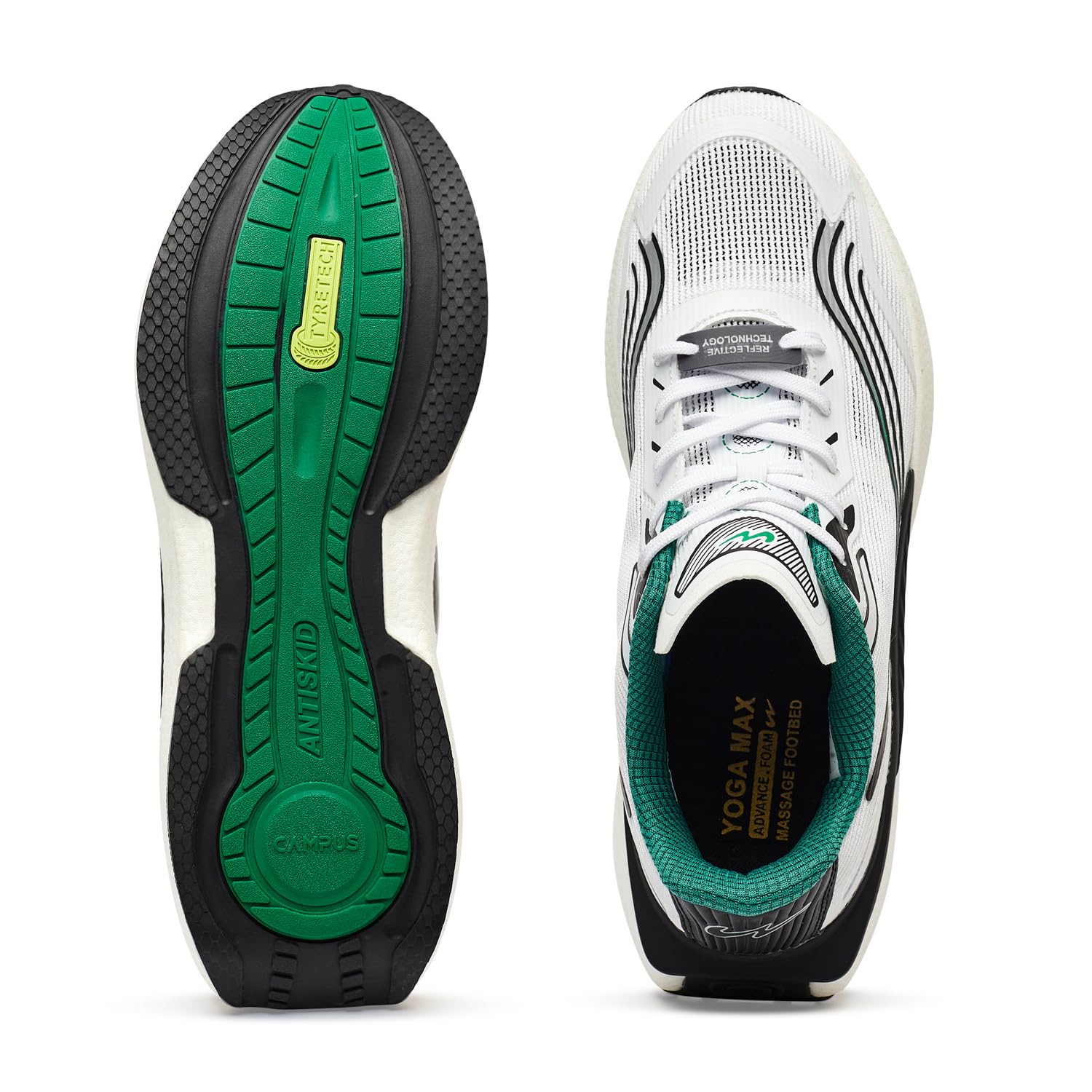 Campus Men's Creed Running Shoes - WHT/GRN - Image 5