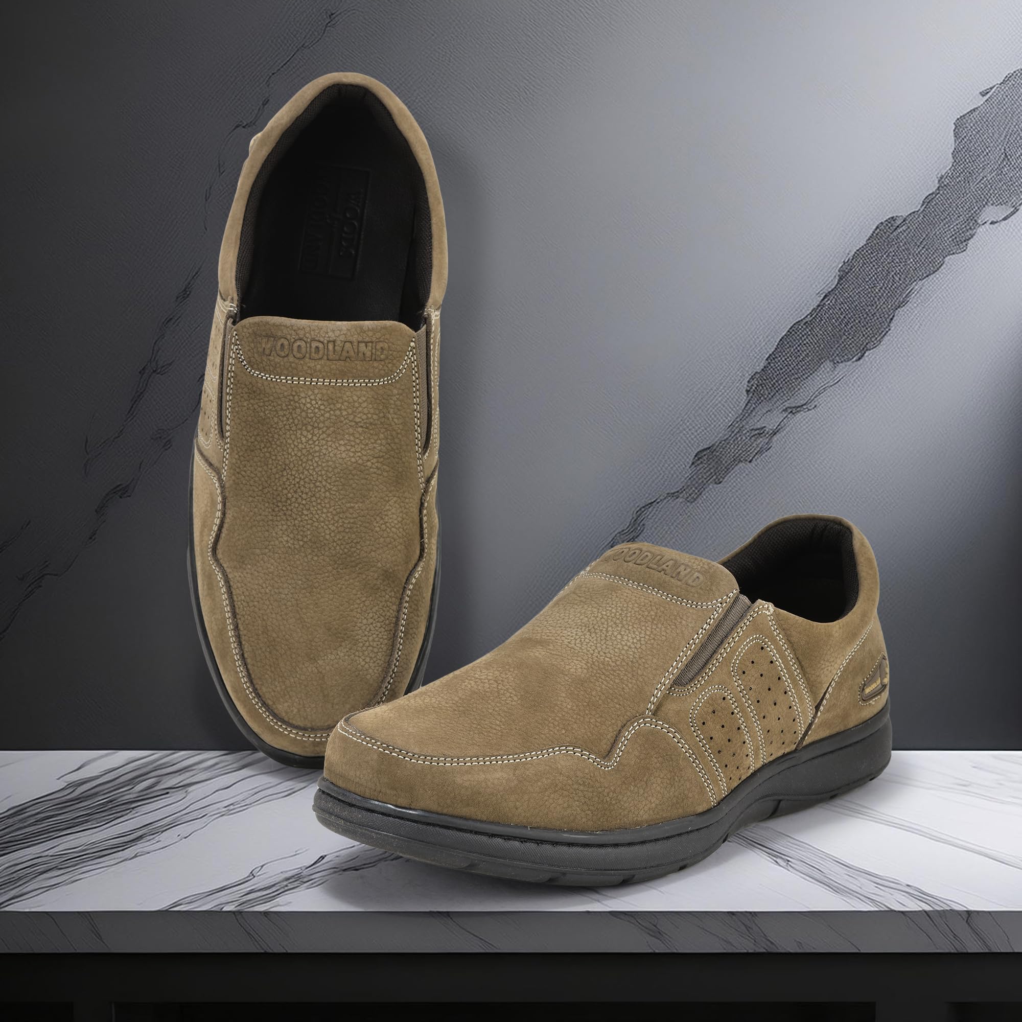 Woodland Men's Khaki Nubuk Casual Shoes - Image 3