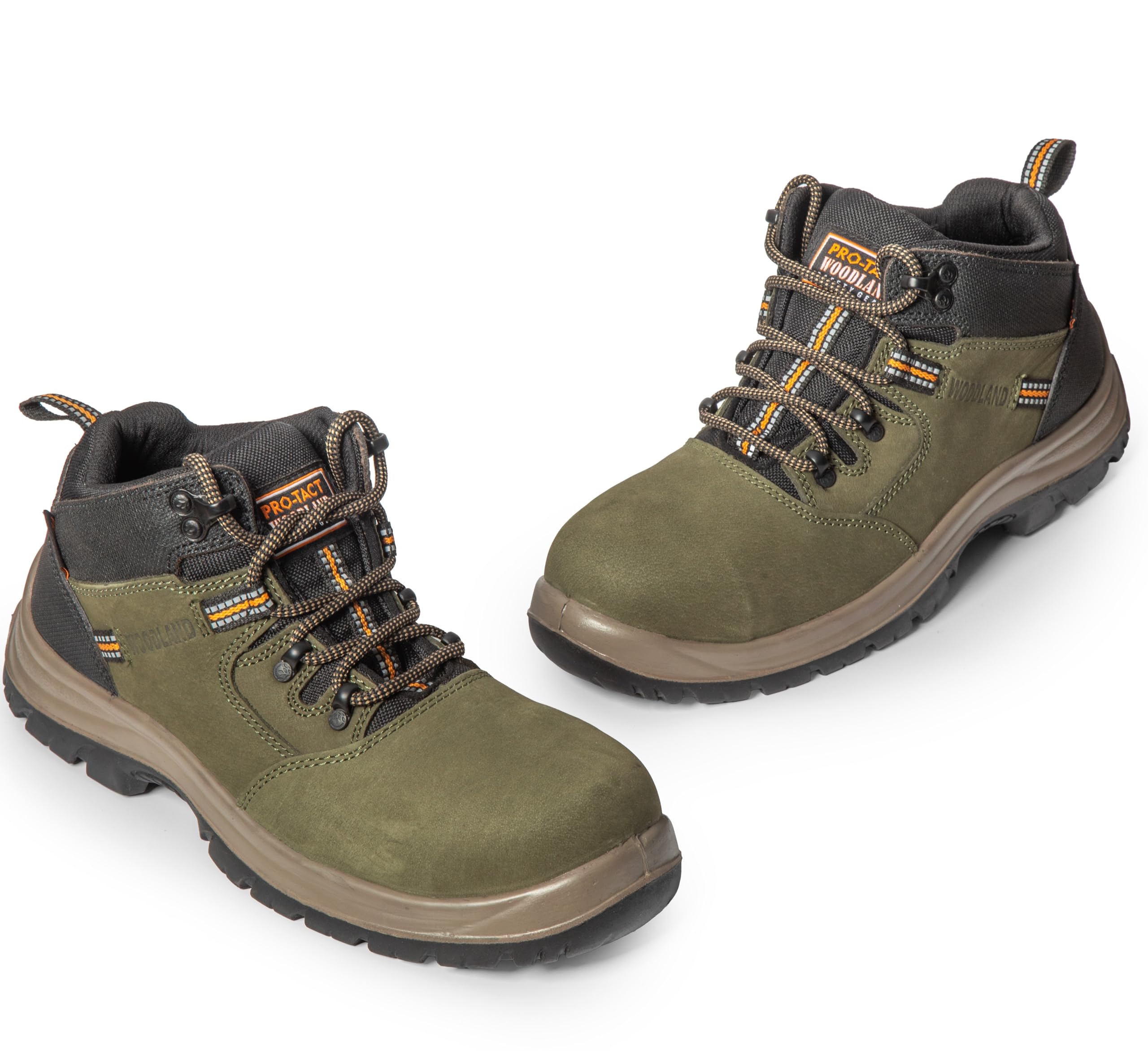 Woodland Armour Olive Green Leather Safety Shoes for Men