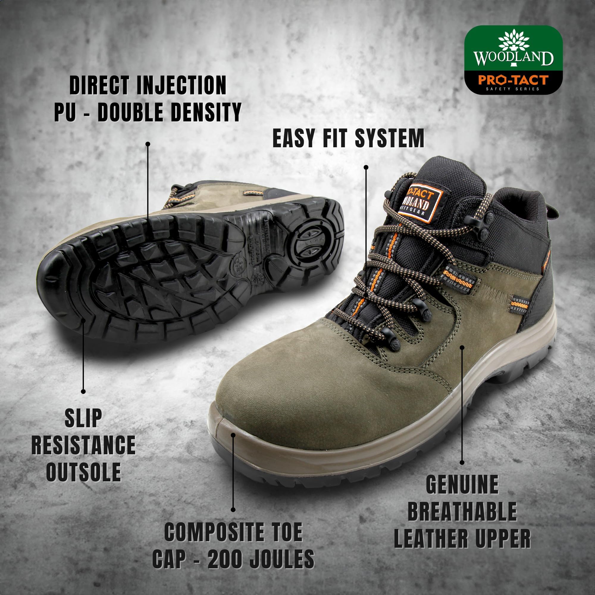 Woodland Armour Olive Green Leather Safety Shoes for Men - Image 3
