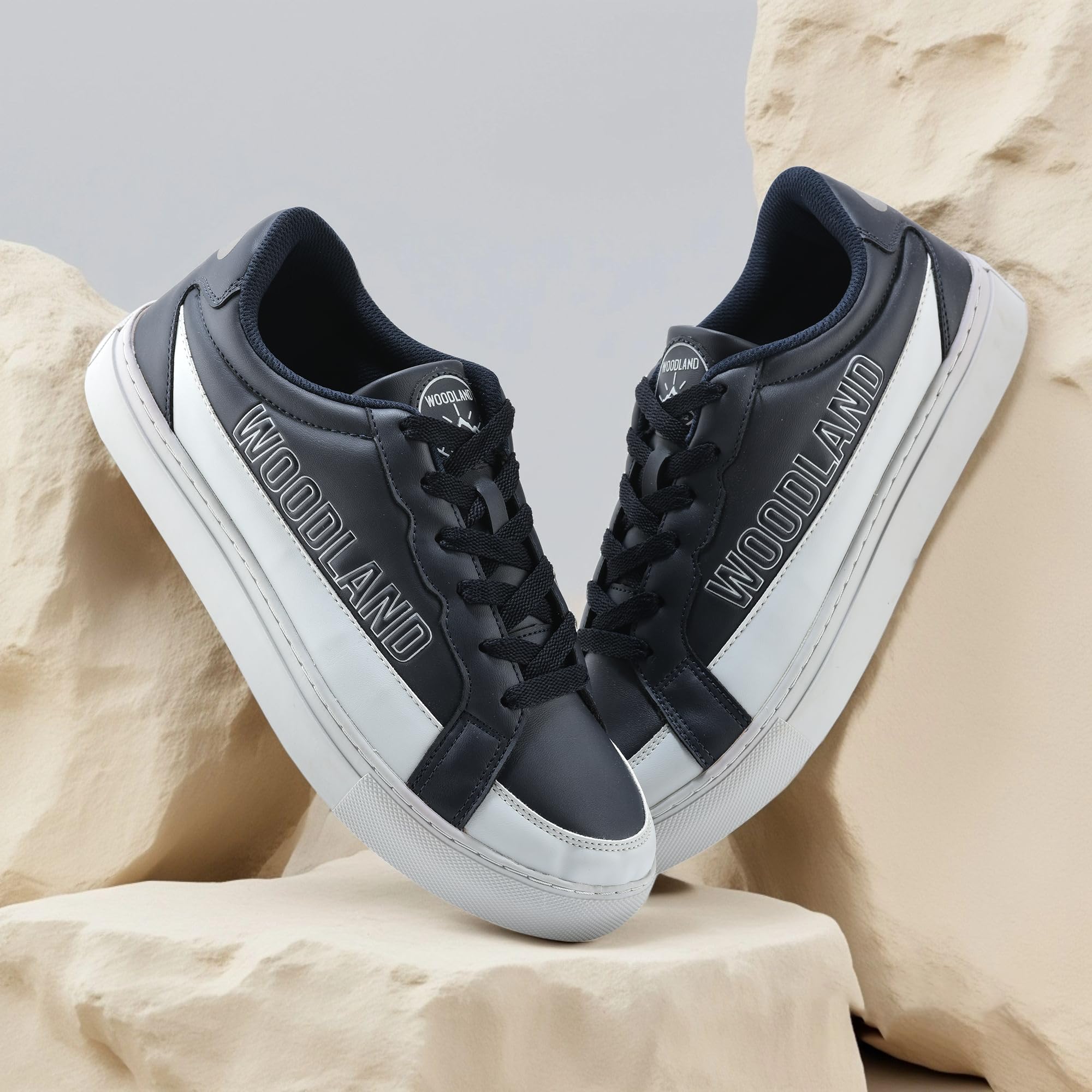 Woodland Men's Navy PU Sneakers - Image 3