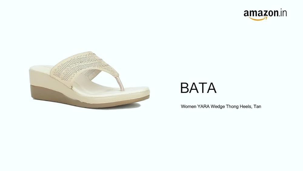 Bata Women YARA WEDGE THONG Heels - Tan - Image 3